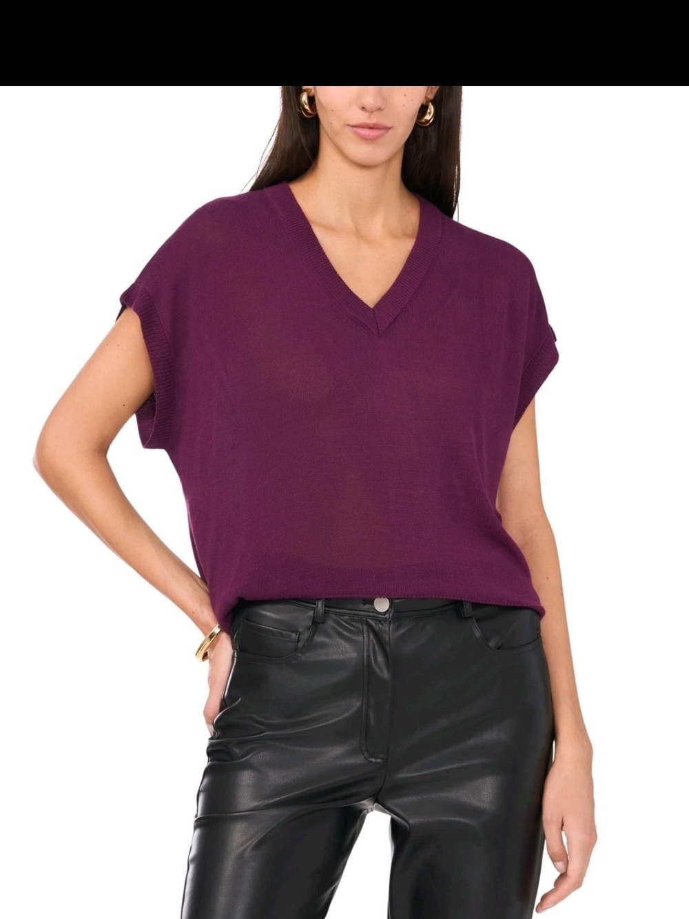 Vince Camuto Plum V-Neck Short Sleeve Sweater